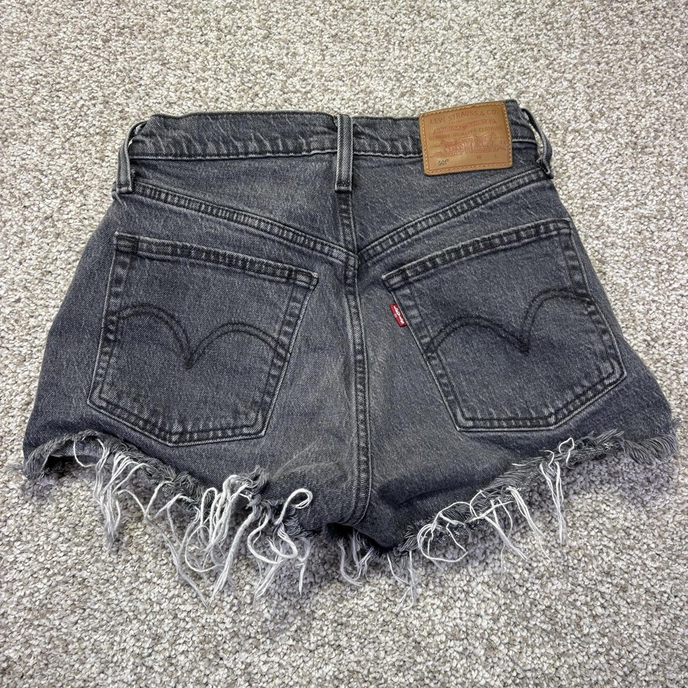 Levis 501 Shorts Womens W25 Gray High Rise Denim Cutoff Frayed Hem 56327-0240